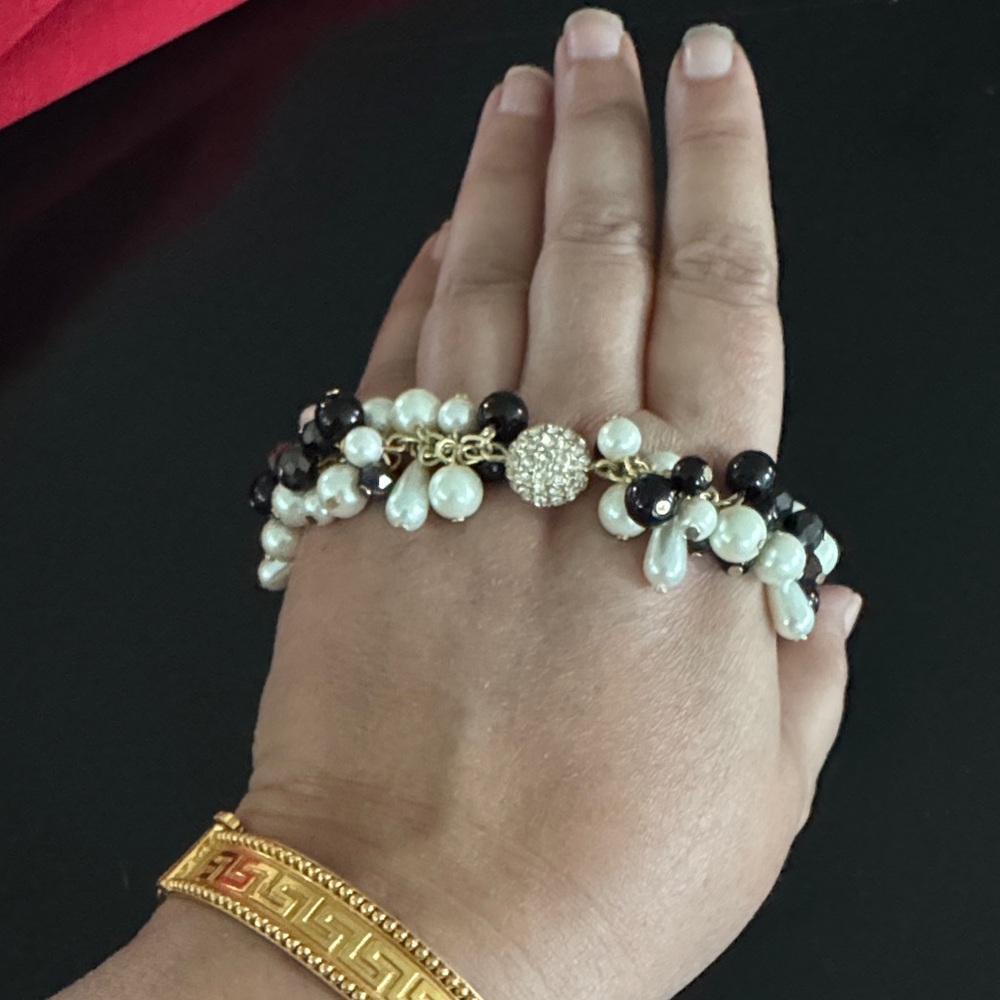 Talbots dangling pearls and glass bead bracelet with rhinestone ball NWT - Picture 2 of 5